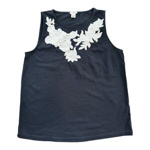 J. Crew Navy Blue Embroidered Eyelet Design Cotton Sleeveless Tank Top P…